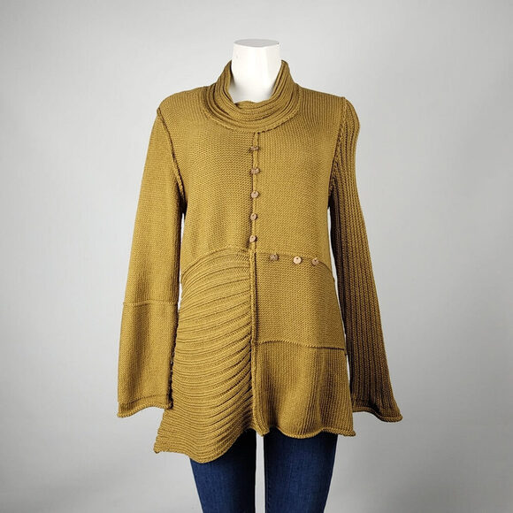 Pure Handknit Brown Cotton Asymmetrical Sweater Size S/M - Picture 1 of 8